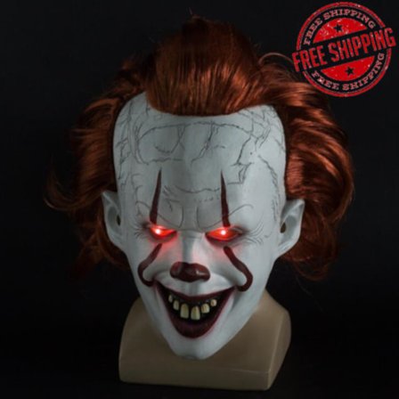 Halloween Cosplay Stephen King's It Pennywise Clown Mask Kostyme Maske uten LED En størrelse Maske med LED