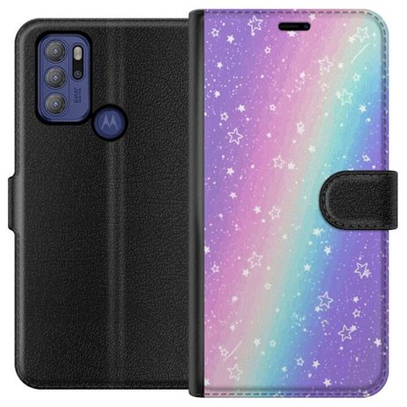 Kompatibel Tegnebogsetui til Motorola Moto G60S Rainbow-farvet pastelbaggrund med hvide stjerner og glitrende prikker i blød overgang