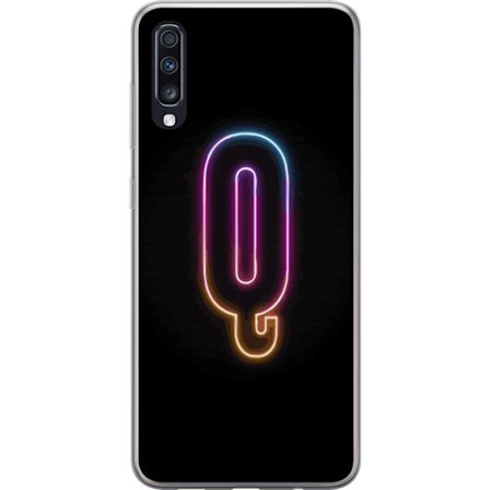 Kompatibelt Mobildeksel til Samsung Samsung Galaxy A70 Minimalistisk neonbokstav Q i skinnende farger mot mørk bakgrunn