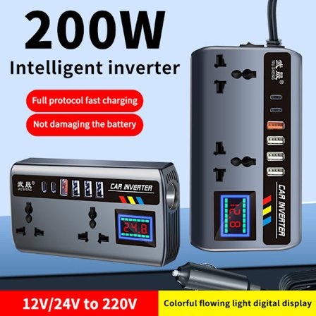 Bil Inverter Strömadapter 12V/24V Till DC220V 200W Omvandlare Mul