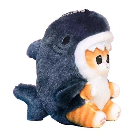 Mofusand Tecknad Katt Nyckelring Docka, Söt PP Bomull Gosedjur, 10 cm Hänge, Officiell IP-licens, Haj