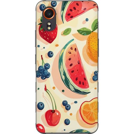 Kompatibel Mobilcover til Samsung Galaxy Xcover7 Legesyg frugtillustration med vandmelon, citrus, jordbær, kirsebær og bær