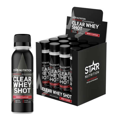 Valleprotein Star Nutrition 12 x Clear Whey Protein Shot 100 ml, Berry - Bodyman.dk