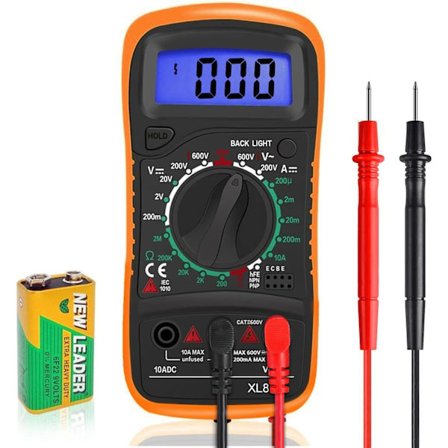 Digital Multimeter Voltmeter, Batterispänningsmätare, AC DC Volt OHM Amp Strömmätare, Elektrisk Testare med Testkablar Bakgrundsbelyst LCD-skärm