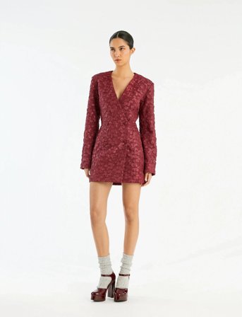 ROTATE Birger Christensen Jacquard Blazer Dress - Burgundy - 36