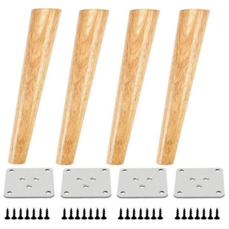 Sarja, jossa 4 puista huonekalujalkaa, kulmikkaat pöydänjalat asennuslevyillä ja ruuveilla - 30 cm