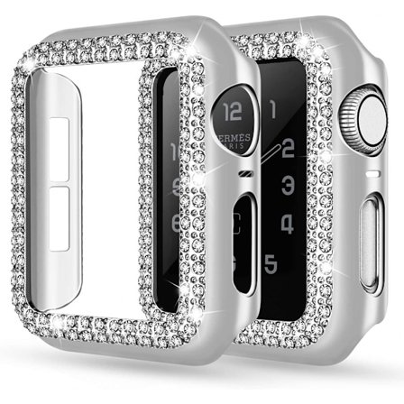 För Apple Watch-fodral 44mm Serie 6/5/4 SE Bling Rhinestone Apple Watch-fodral Bumper Ramskydd Fodral för iWatch Serie 44mm Silver