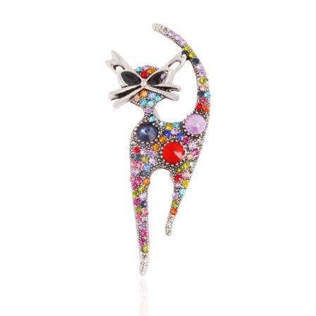 Vintage Østrigsk Krystal Rhinestone Mærkeligt Kat Brosche Sjal Spænde