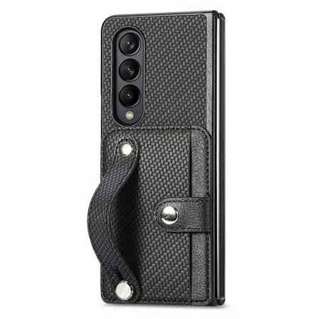 SKALO Samsung Z Fold5 Carbon Fiber Cover med kortholder / håndtag -. Sort