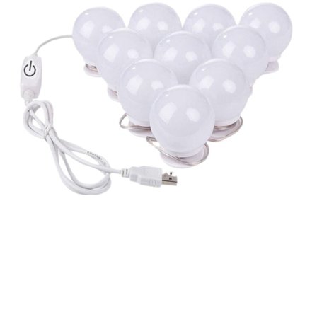 Spegelsminklampa, LED-sminkspegellampa med 10 dimbara glödlampor, USB-anslutning för sminkbord, badrum, sovrum