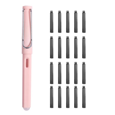 Fyllpenn med 20 st utbytbara bläckpatroner Macaron Cartoon 0,5 mm Gelbläckpenna (Rosa penna)