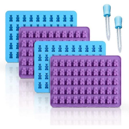 Silikonform, 4 stk Gummibjørn Godteriformer Silikon, Sjokolade Gummiformer Med 2 Droppere Nonstick Matkvalitet Silikon
