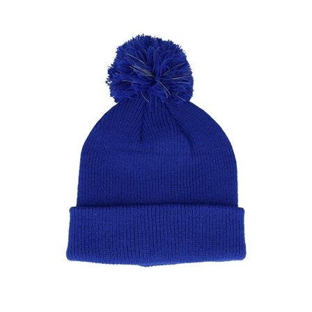 Beechfield - Kids Reflective Bobble Bright Royal Pom Pom Blue Beanie - @ Hatstore