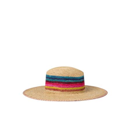 PS By Paul Smith, Raffia Striped Ribbon Hat Beige, Dames, Maat:ONE Size,print