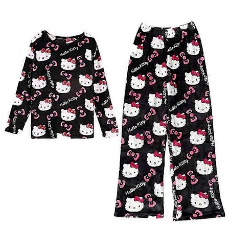 Hello Kitty -sarjakuva pyjamat naisille ja tytöille, pitkähihainen Kawaii-paita ja housut, yöasut