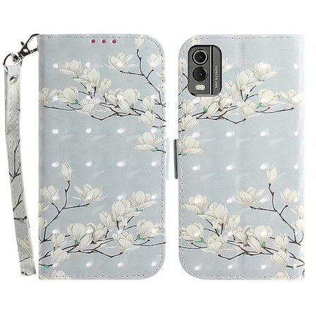 For Nokia C32 Mønster Design Folio Cover PU Læder Stativ Pung Telefon Etui med Rem - Magnolia