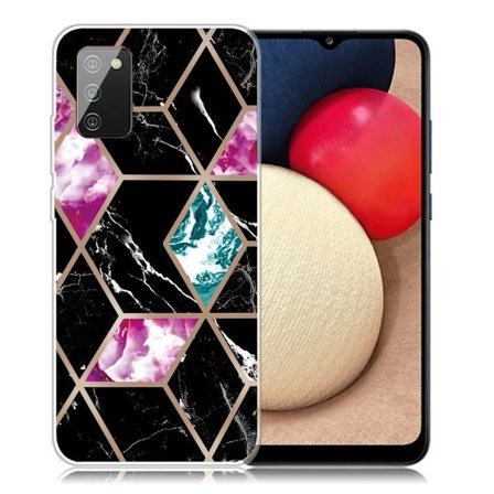 Marmormotiv Samsung Galaxy A02s skal - Kakel Av Svart / Cyan / Ros