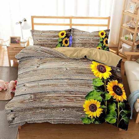 3 delar Sängkläder Set Solros Cover med 2 örngott för hem Sängrumsdekoration