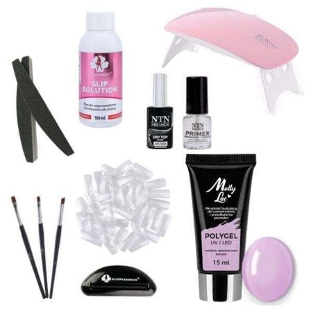 11 stk Acrylic Gel - Poly Builder Gel Kit med Led lampe - Wild Orchid
