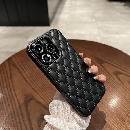 Etui til iPhone 14 svart diamantformet lær full linse anti-fall og anti-skli