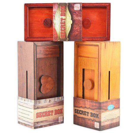 Hemlig ask i trä IQ-test 6.5x15x5cm Brun
