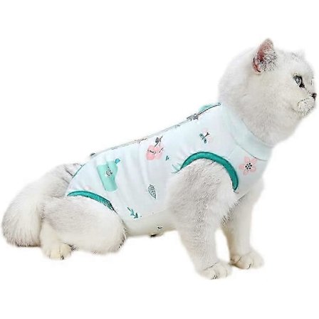 Kat Professionel Beskyttelsesdragt med Anti-Lækning til Abdominale Sår, Katte Tøj Grøn,