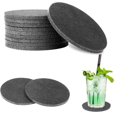 20 stk. runde glasbrikker, filtunderlag til glas, (mørkegrå)
