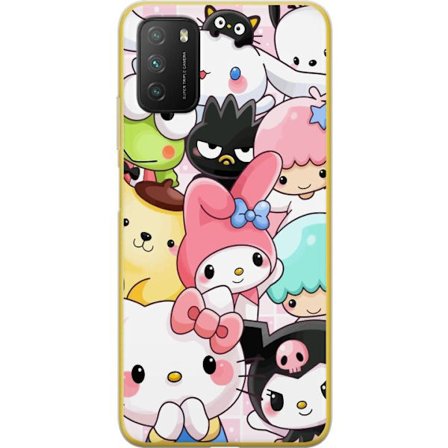 Yhteensopiva Puhelinkuori Xiaomi Poco M3 Tiheä kuvio suloisia hahmoja, joilla on suuret silmät eri väreissä ja ilmeissä LABUBU-tekstillä