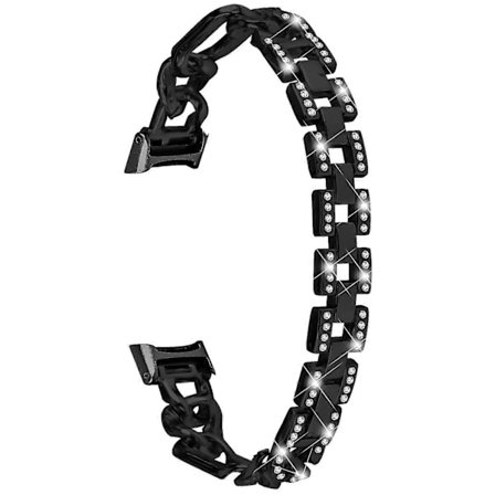 För Fitbit Luxe Rhinestone Dekor Klockarmband Zinklegering Metallrem [DB]