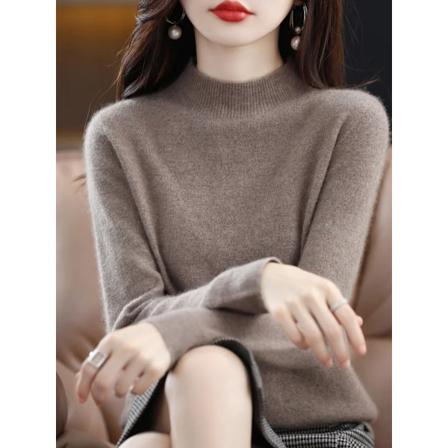 100% Merinoull Cashmir Tröja Kvinnor Stickade Tröja Turtleneck Lång Ärm Pullovrar Höst Vinter Kläder Varm Jumpere Topp Flower coffee One Size