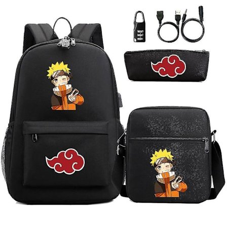 3pcs/set Naruto Anime School Backpack Usb Oxford Satchel Messenger Bag Pencil Bag