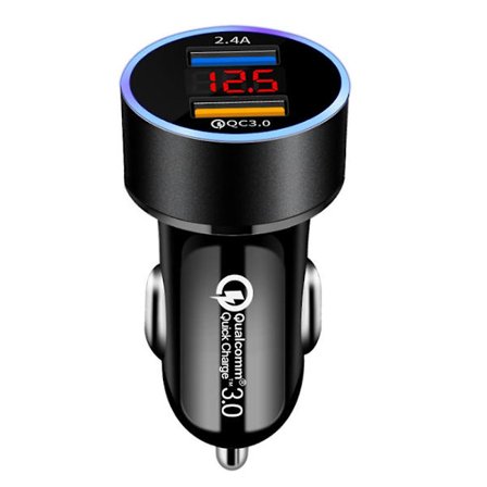Billader Quick Charge 3.0 - Dobbel USB 5.4A/30W Rask Billader Adapter - Qc 3.0 3A + Smart IC 2.4A Svart