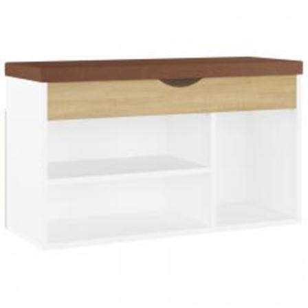 Vidaxl Skobänk Med Dyna Vit Och Sonoma-ek 80x30x47 Cm Spånskiva Beige