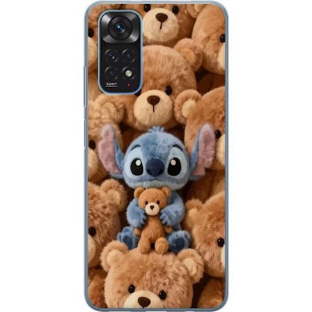 Kompatibelt Mobildeksel til Xiaomi Redmi Note 11S Stitch omgitt av brune teddybjørner med en liten teddybjørn i fanget i en søt og koselig kawaii-desi
