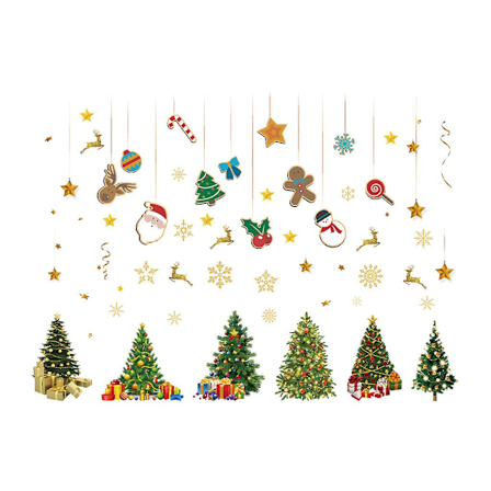 1PC Flerfärgad God Jul Väggdekal, Jultomten och Ren Väggklistermärke, Gott Nytt År Glasdekal Julgran Snögubbe Fönsterdekal