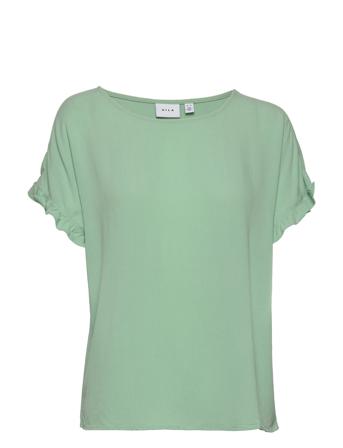 Vimoashly Boat Neck S/S Flounce Top/Su Green Vila
