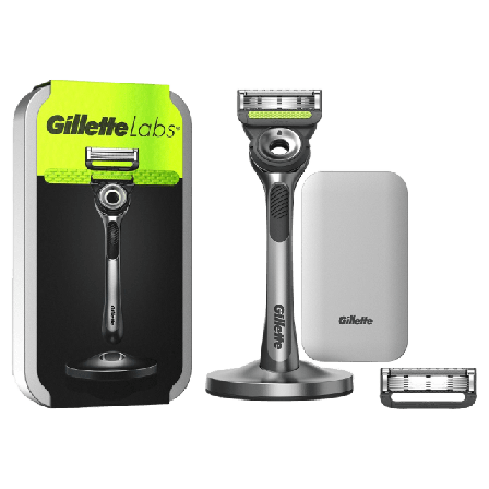 Gillette Rakhyvel Med Exfoliating Bar, Inklusive Magnetiskt Ställ, Resefodral Och 2st Rakblad Rakning Herr Svart 1CT