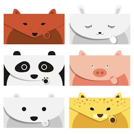 Søte dyretegninger brevpapir skrivepapir gratulasjonskort 10 stk med konvolutt dyre klistremerker panda bjørn rev leopard gris kanin