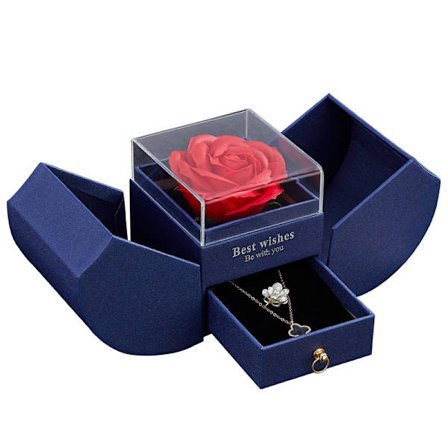 Presentask för kvinnor med evig ros, handgjord evig blomma smyckesask (Endast ask)