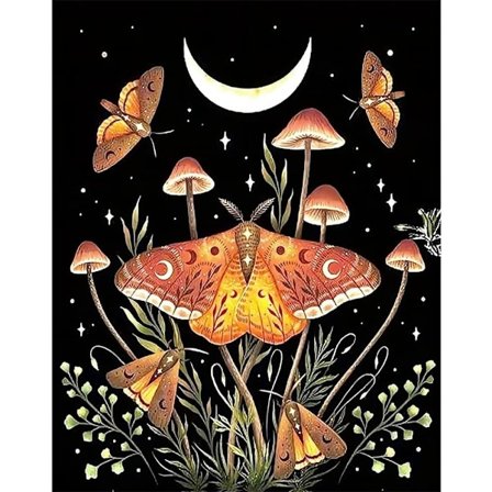 Timanttimaalaussarjat aikuisille DIY 5D Sienet Timanttitaide Maalaus pyöreillä timanteilla Täysi pora Perhonen Jalokivitaide Kuutamo Maalaussarja