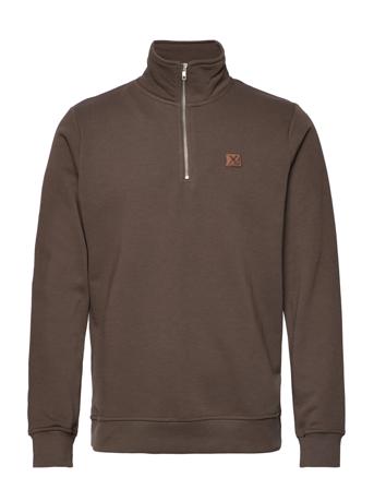 Basic Organic 1/2 Zip Sweat Sweat-shirt Tröja Brun Clean Cut Copenhagen