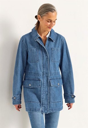 Cellbes of Sweden - Jeansjakke med lynlås i blå denim til damer i størrelse 50/52