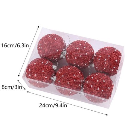 3,15 tum Okrossbara Julgranskulor, 6-pack Röd Set för Träd och Juldekoration, Röd Julkula