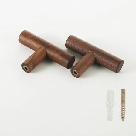 Massivt valnøddetræ - T-formede træknager - 4 træknager - egnet til vægge, skabe, hatteknager