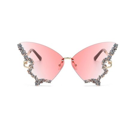 Luksuriøse diamant sommerfugl solbriller kvinner vintage rammeløse oversized rhinestone bling solbriller