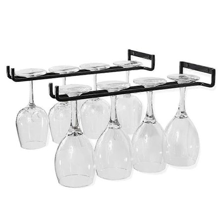 Förvaring 2-pack Vinglasställ Väggmonterat Hängande Ställ Hylla för Skåp och Bar 30cm (Svart)