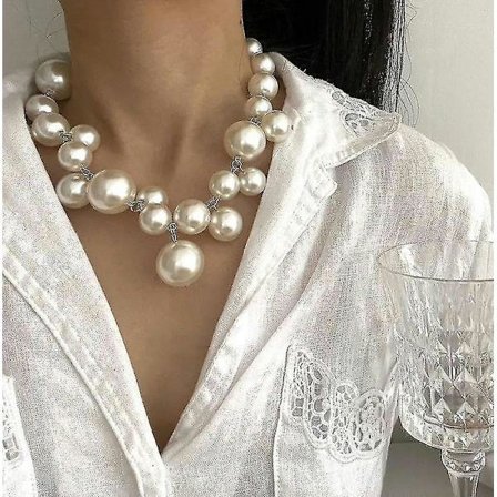 Perlehalskæde med store perler, kravebenskæde til kvinder, vintage elegant vedhæng halskæde, bryllupsbrudesmykker f,A