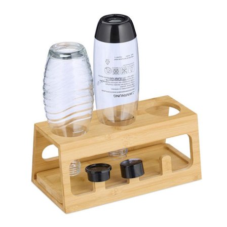 Relaxdays stöd för 3 flaskor som SodaStream, avtagbar bricka, i robust bambu, nature