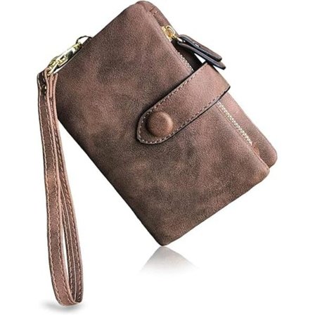 Lille damepung i læder med to fløje, damearmbånd med kortlommer, ID-vindue og møntpung med lynlås | Lille, tofløjet, RFID, armbånd, med kortlommer