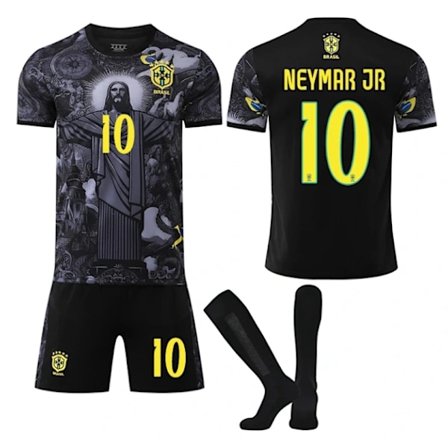 2025-2026 Brasilian lyhythihainen jalkapallopaita lapsille ja aikuisille sukilla, nro 10 Neymar black 22